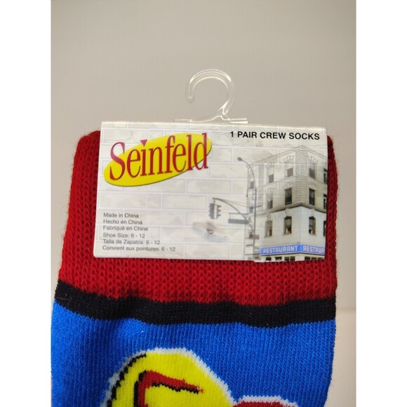 Seinfeld 90's TV Show Men's Novelty Blue Crew Socks 2 Pair Size 6-12 - NWT - Picture 4 of 5